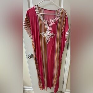 Striped Pink Kaftan with Embroidery